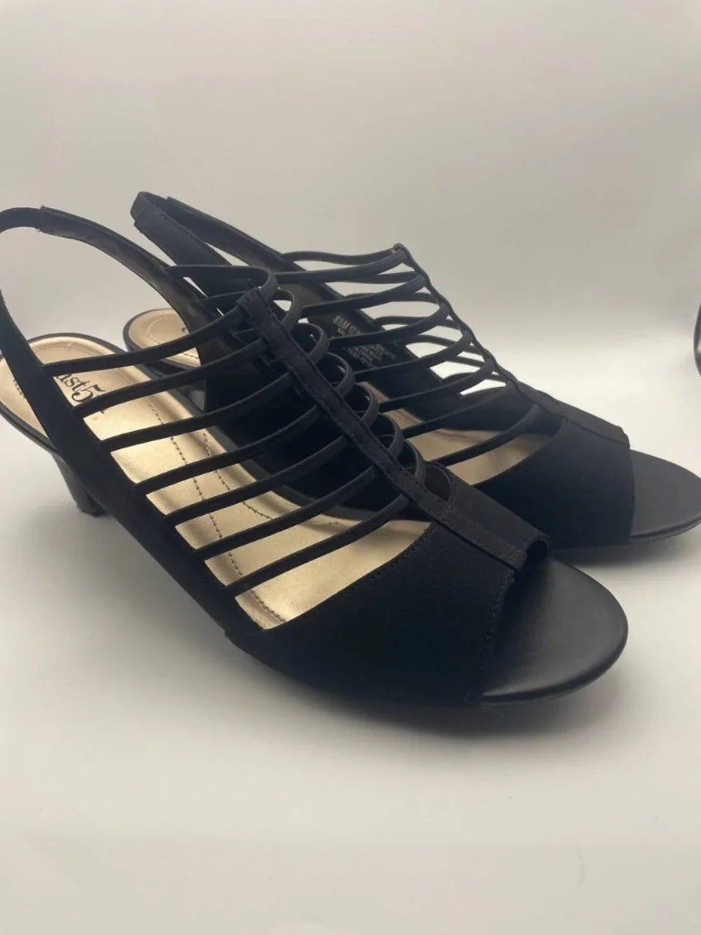 East 5th EF Neville Black Slingback Caged Peep Toe Heels - Classic Office Siren
